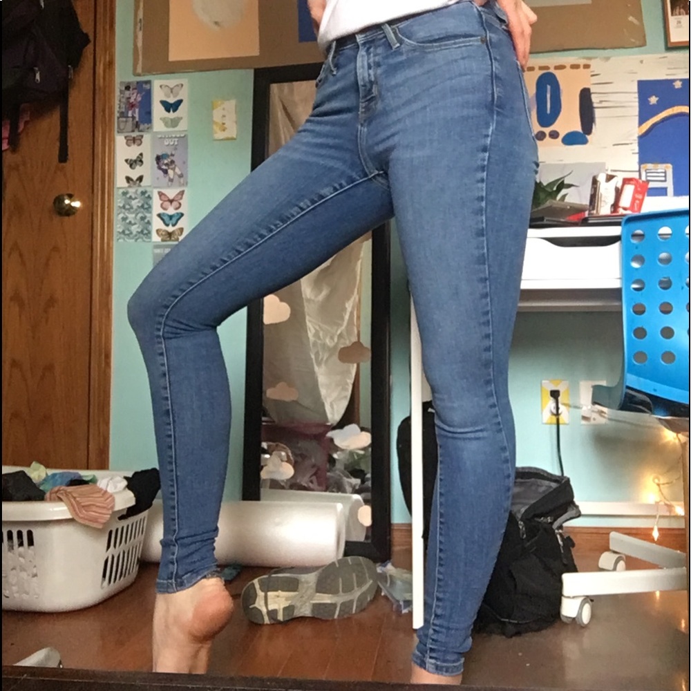 High rise skinny medium wash jeans